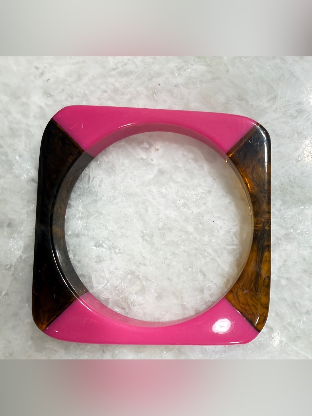 Pink and Tortoiseshell Square Resin Bangle Bracelet